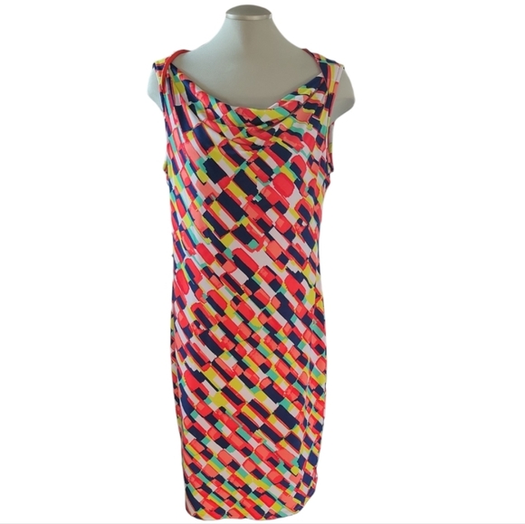 Evan Picone Sleeveless Cowl Neck Dress - Size 14, Multicolor Pattern - Picture 1 of 14